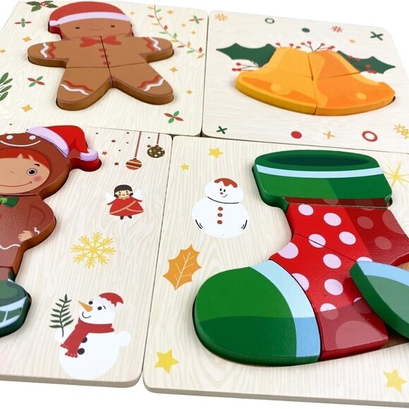 4 Pack Christmas Wooden Puzzles for Kids - BRAND NEW - Picture 5 of 6